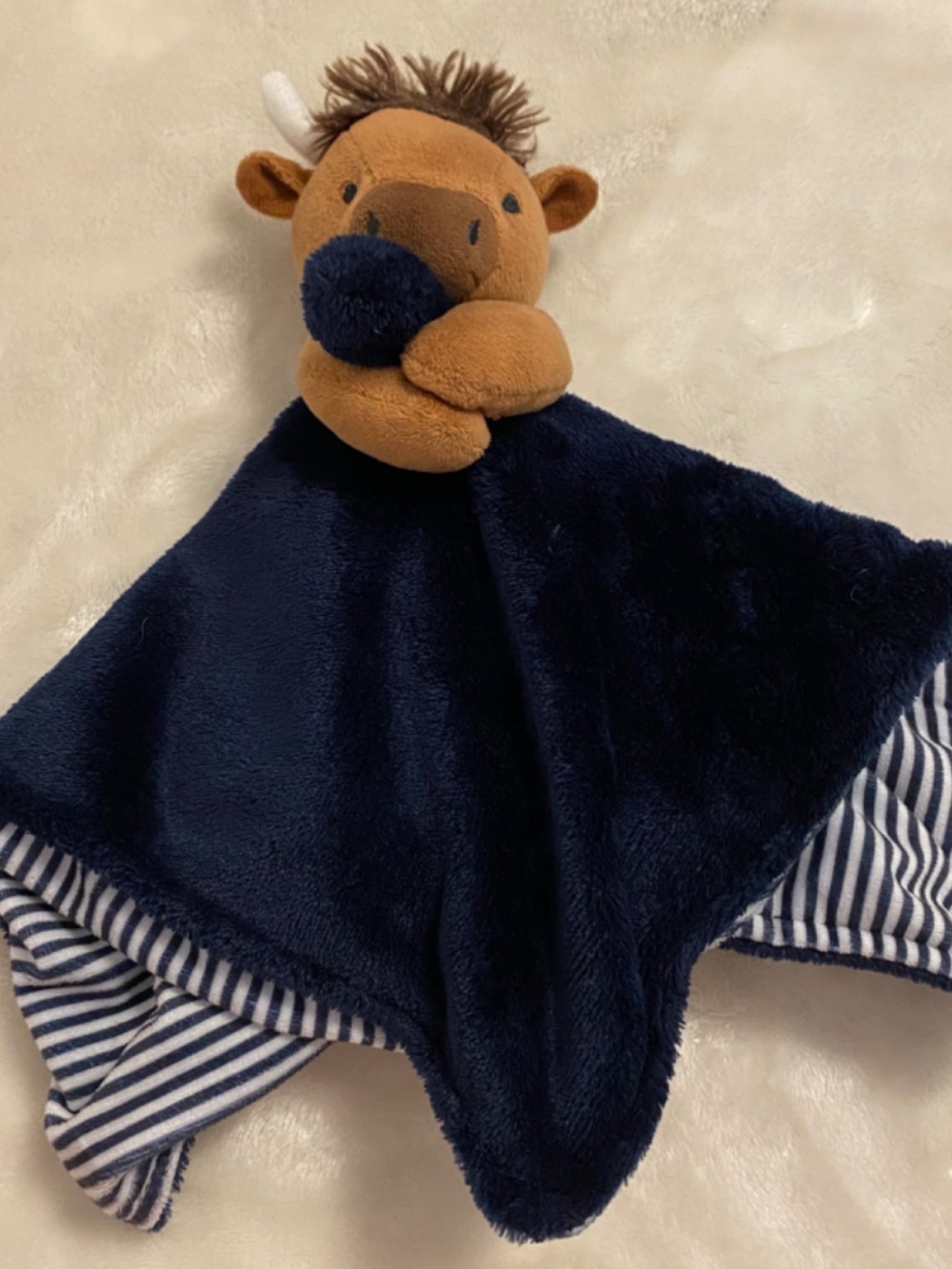 Carter's Bull Bison Buffalo Navy Brown Blue Stripes Plush Baby Lovey